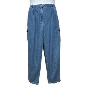 Vintage‎ Chaus Sport Pants Womens 12 Blue Denim Cargo Pockets High Rise 90s